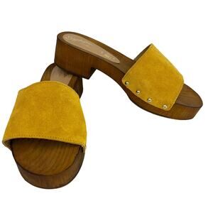 Seychelles Marine Layer Suede Mustard Wood Sandals Slip Ons 6.5 New